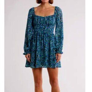 Lush Floral Long Sleeve Dress In Navy Floral Combo Size Medium